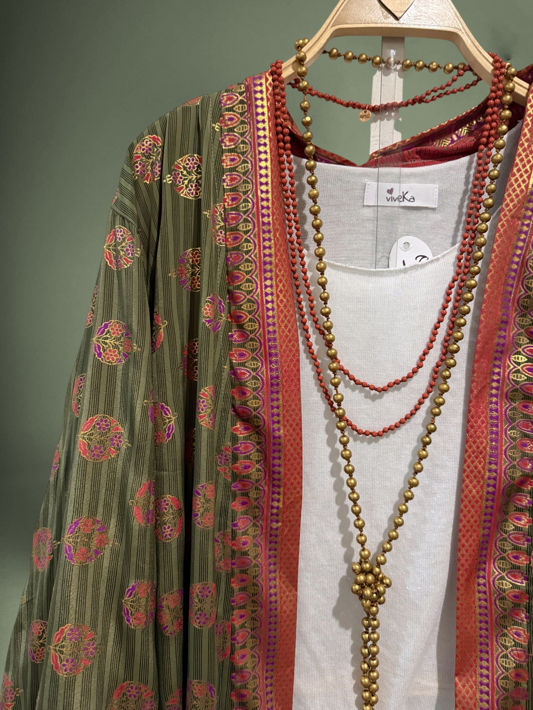 Kimono "Jaipur Verde y Coral"