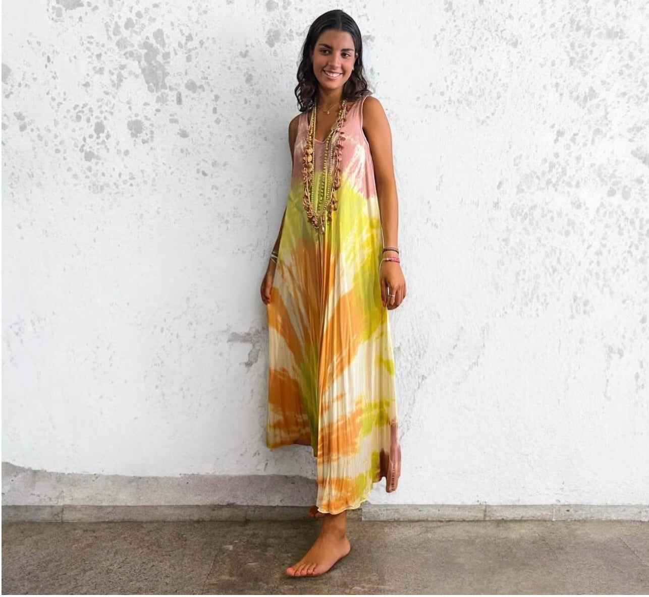 Vestido "Jasmine" tirante rosa y lima