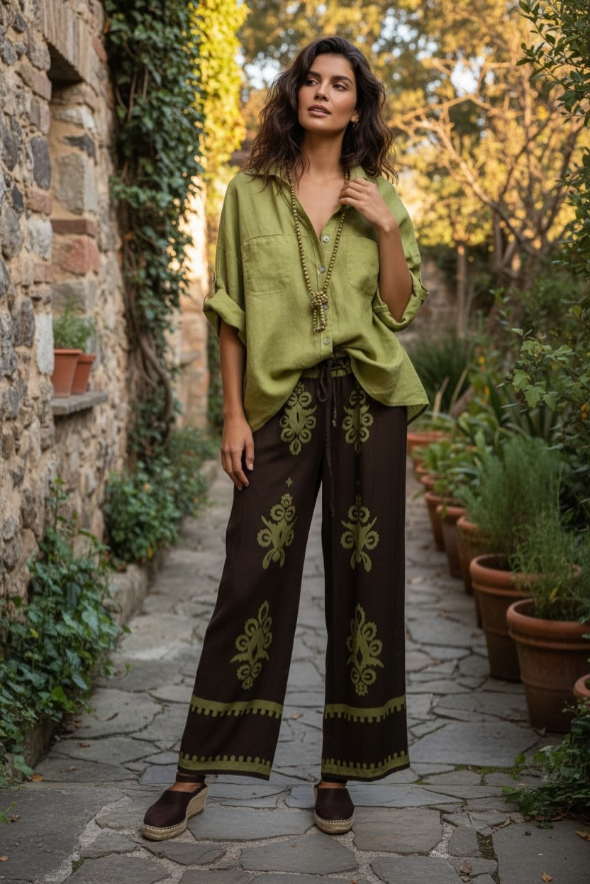 Pantalón "Mazzitella" marrón y lima