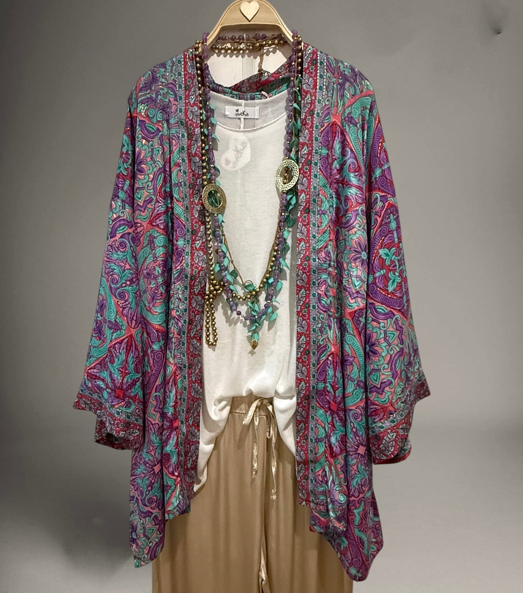 Kimono "Anaka Granada" turquesa y magenta