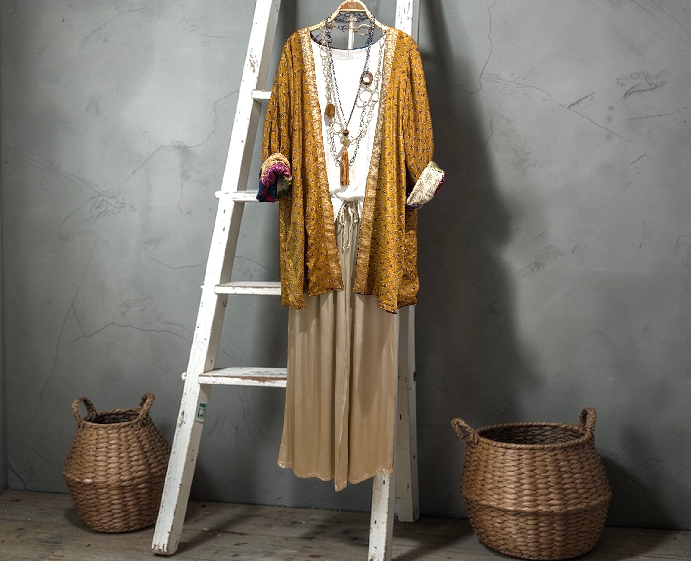 Kimono "Shalimar Patchwork Ocre" corto