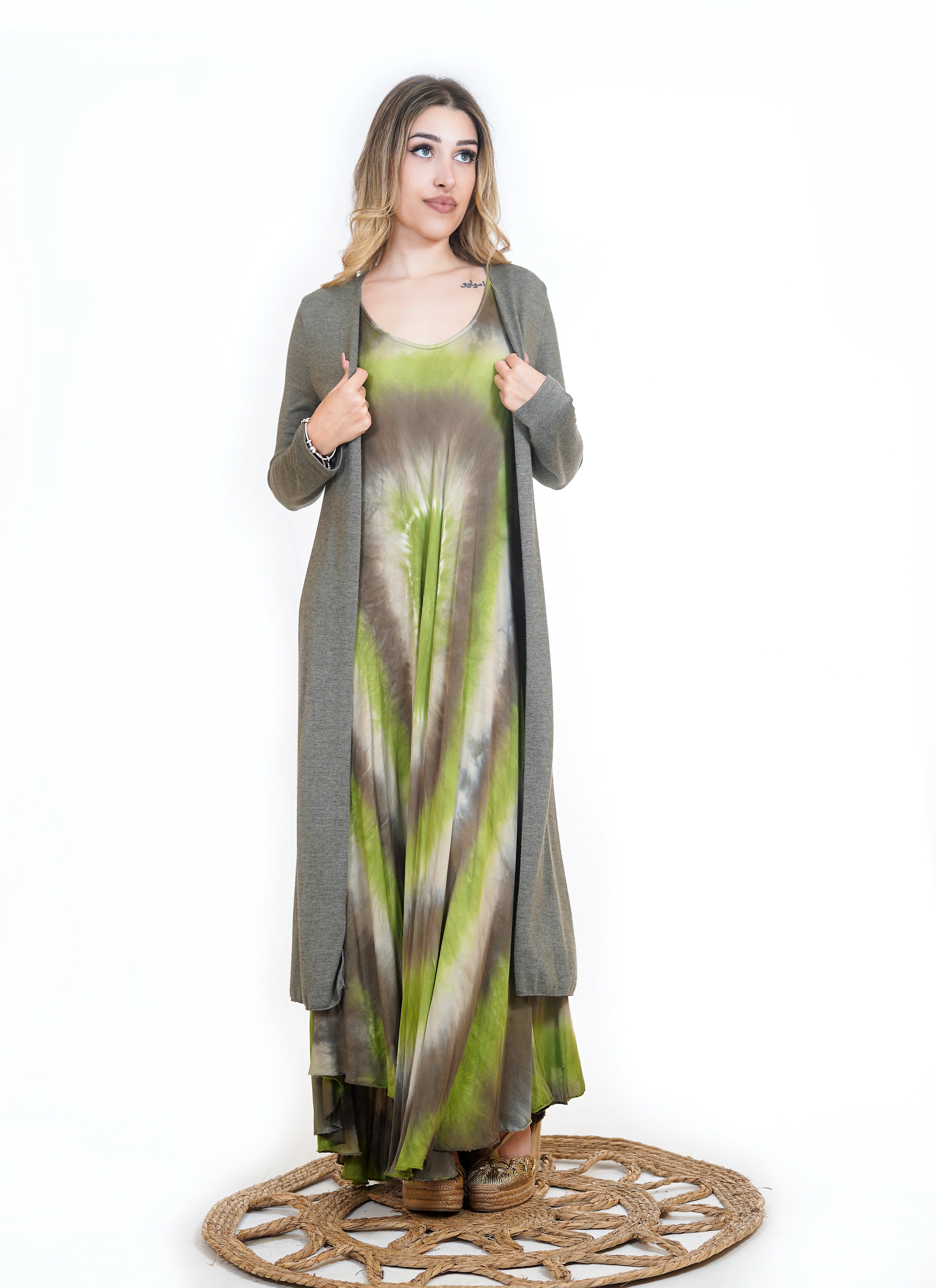 Vestido "Jasmine" tirante verde y topo