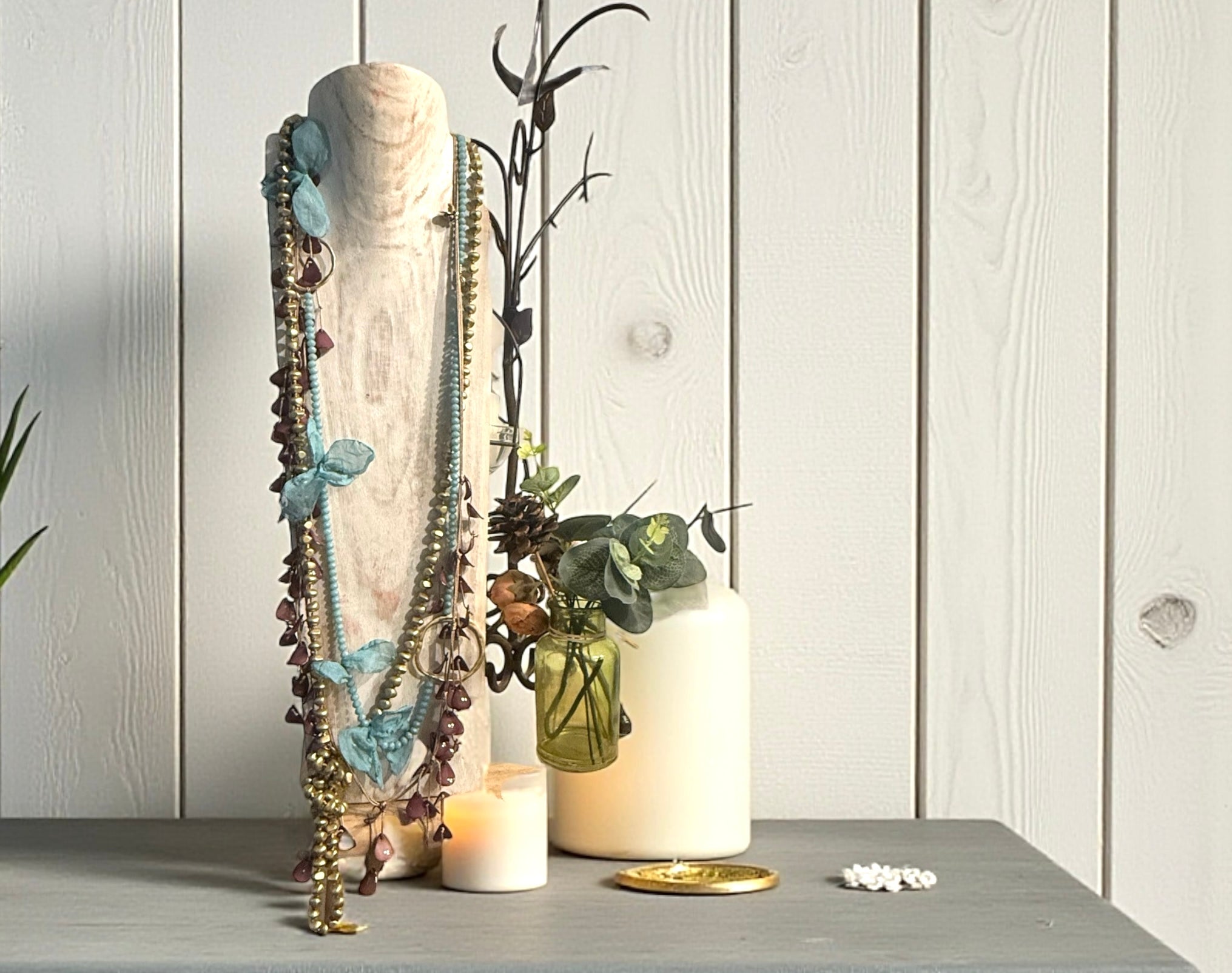 Collar "Cuentas y Flores" turquesa