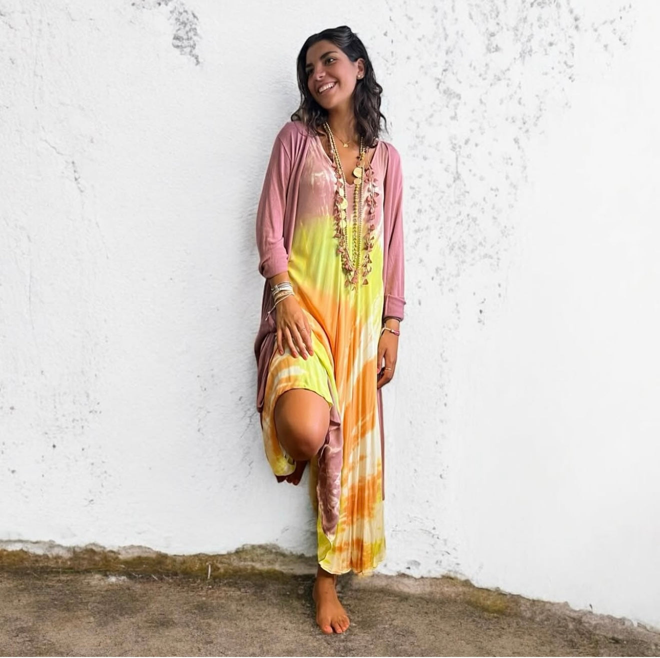 Vestido "Jasmine" tirante rosa y lima