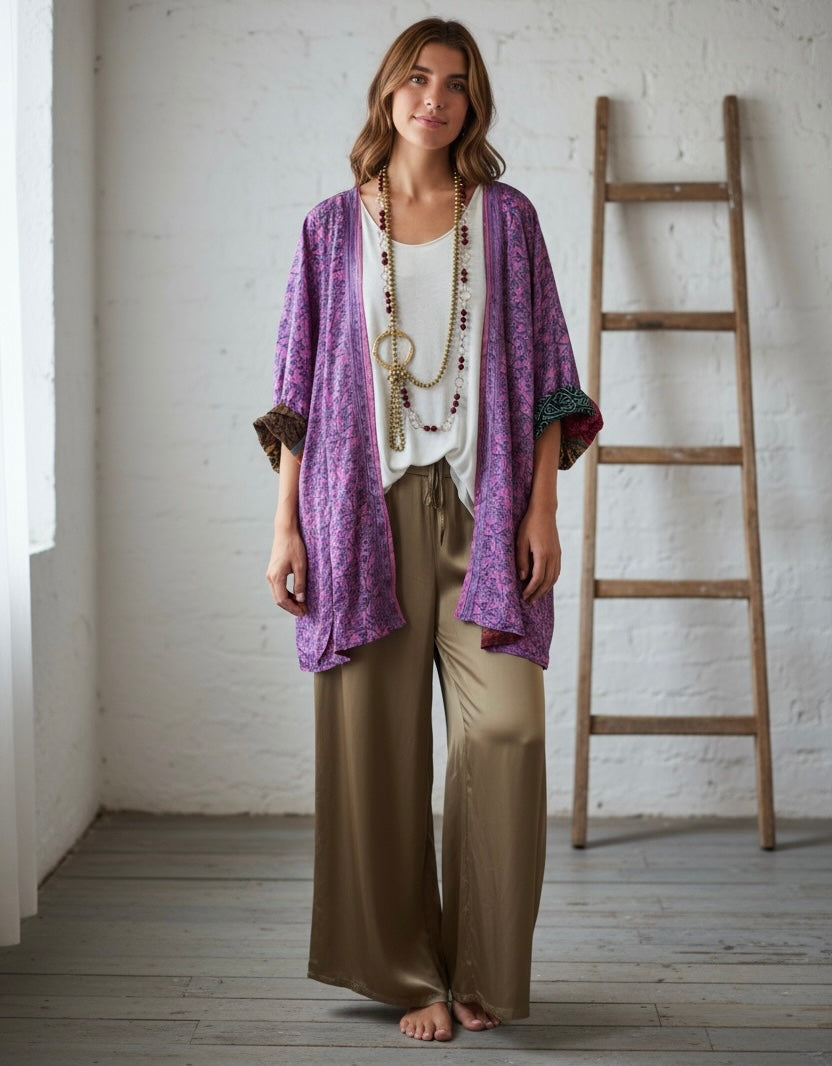 Kimono "Shalimar Patchwork y Malvas" corto