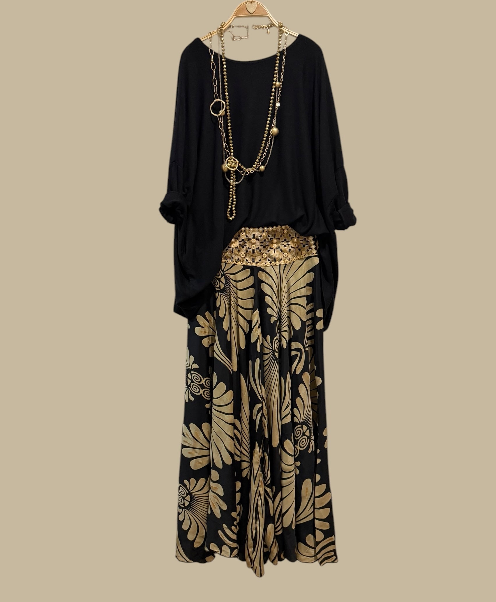 Falda pantalón "India Bimba" negro y oro