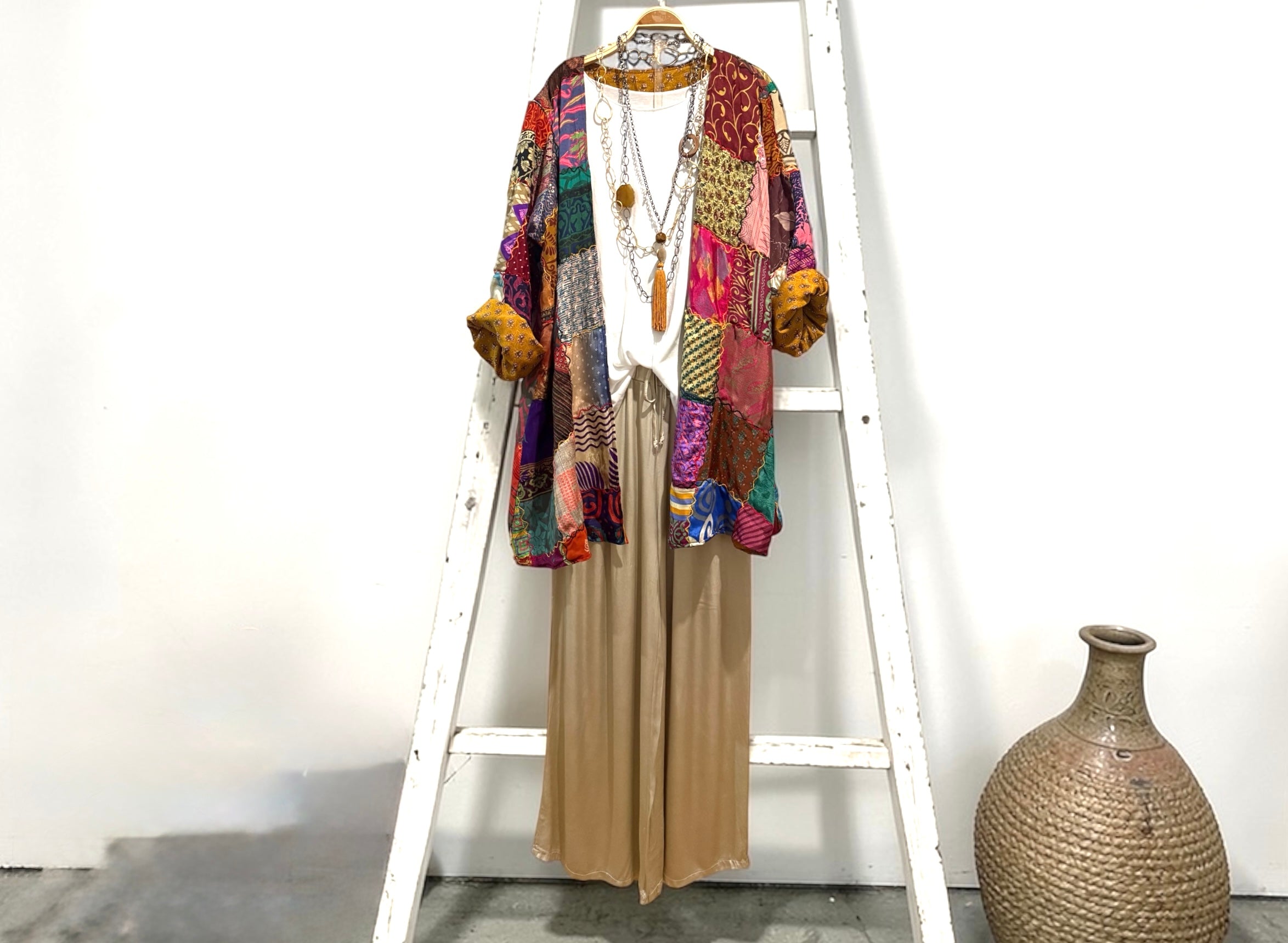 Kimono "Shalimar Patchwork Ocre" corto