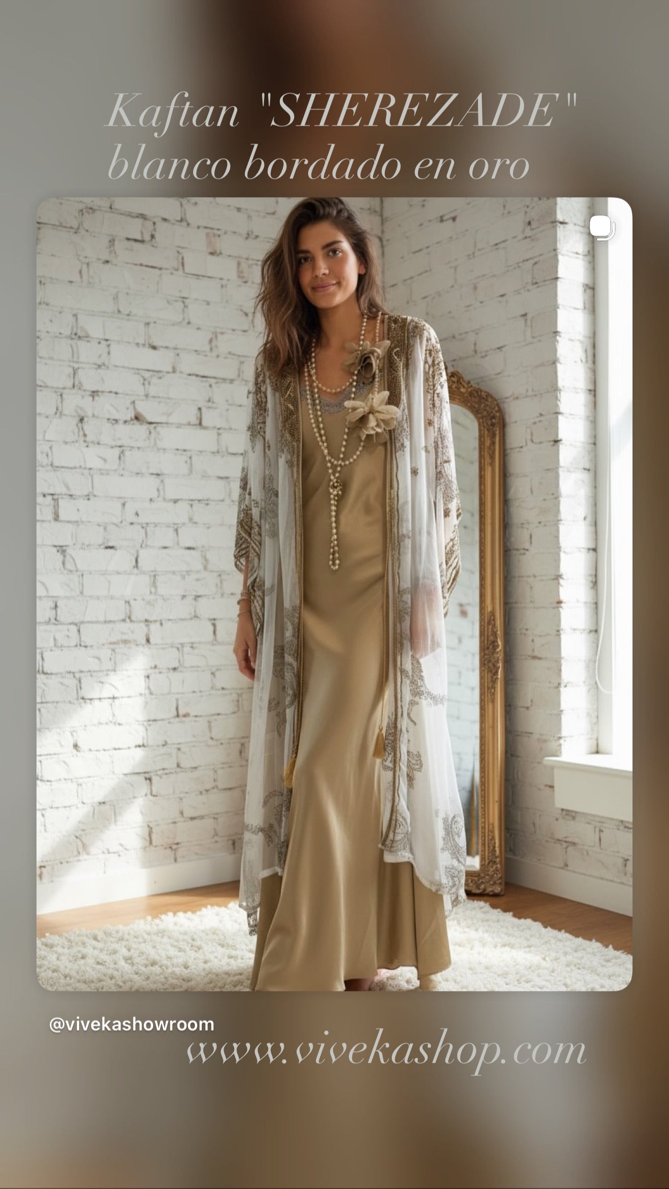 Kaftan "Sherezade" blanco decorado y bordado en oro