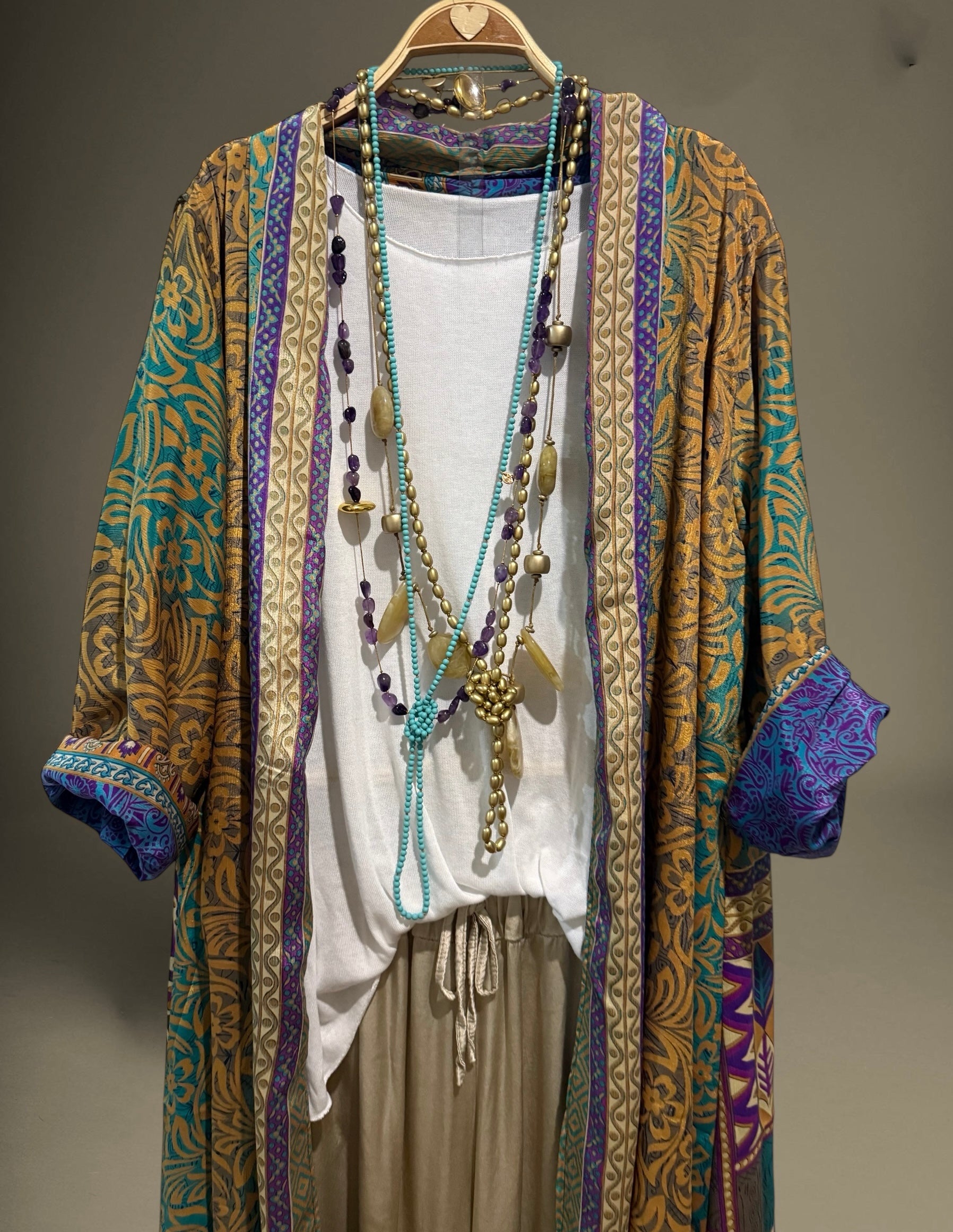 Kimono "Indira Malvas y Turquesas"