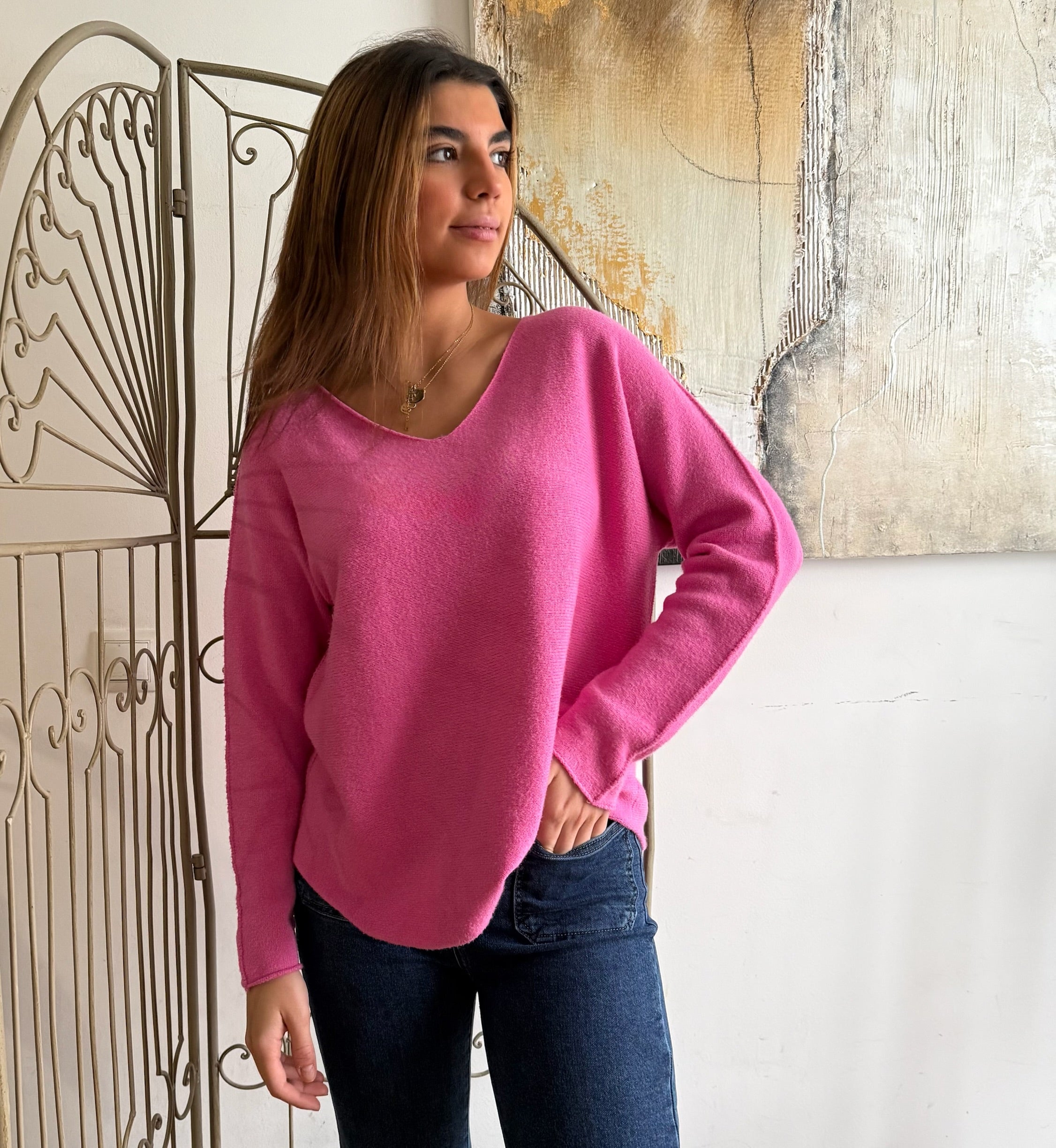 Jersey "Gemma" fucsia cuello pico
