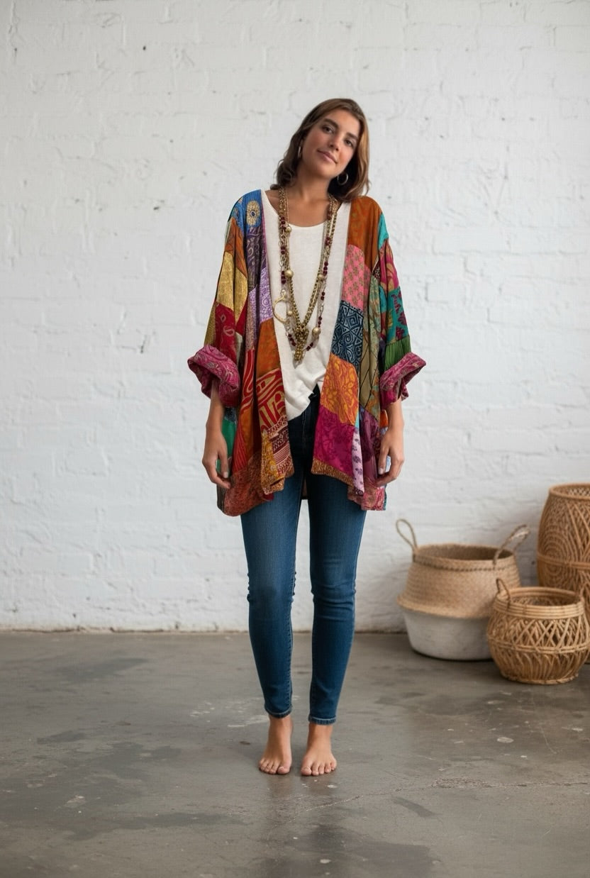 Kimono "Shalimar Patchwork y Buganvilla"