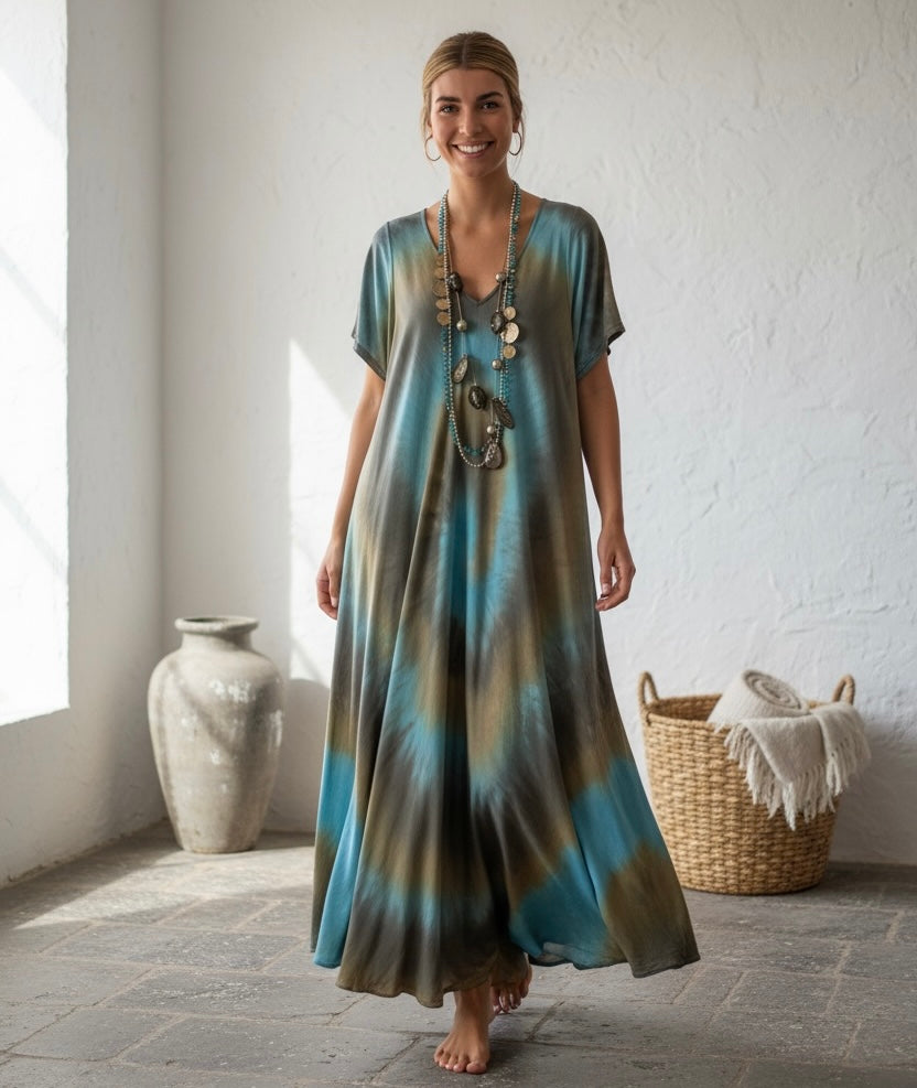 Vestido "Jasmine" turquesa y topo