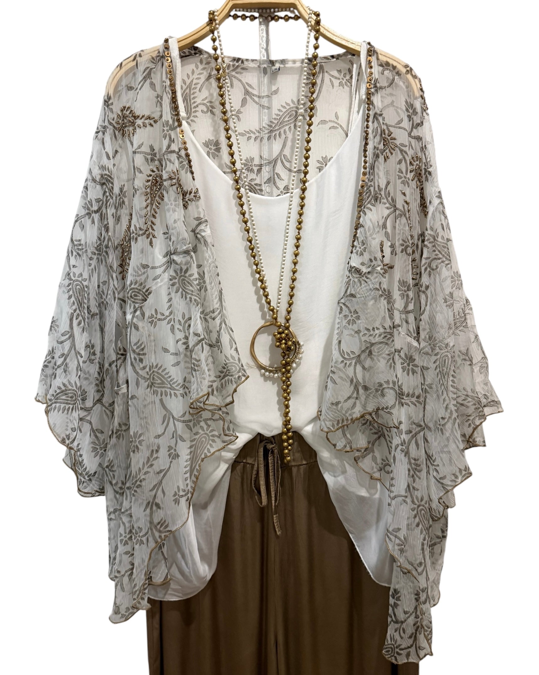 Bolero "Sherezade" blanco decorado y bordado en oro envejecido