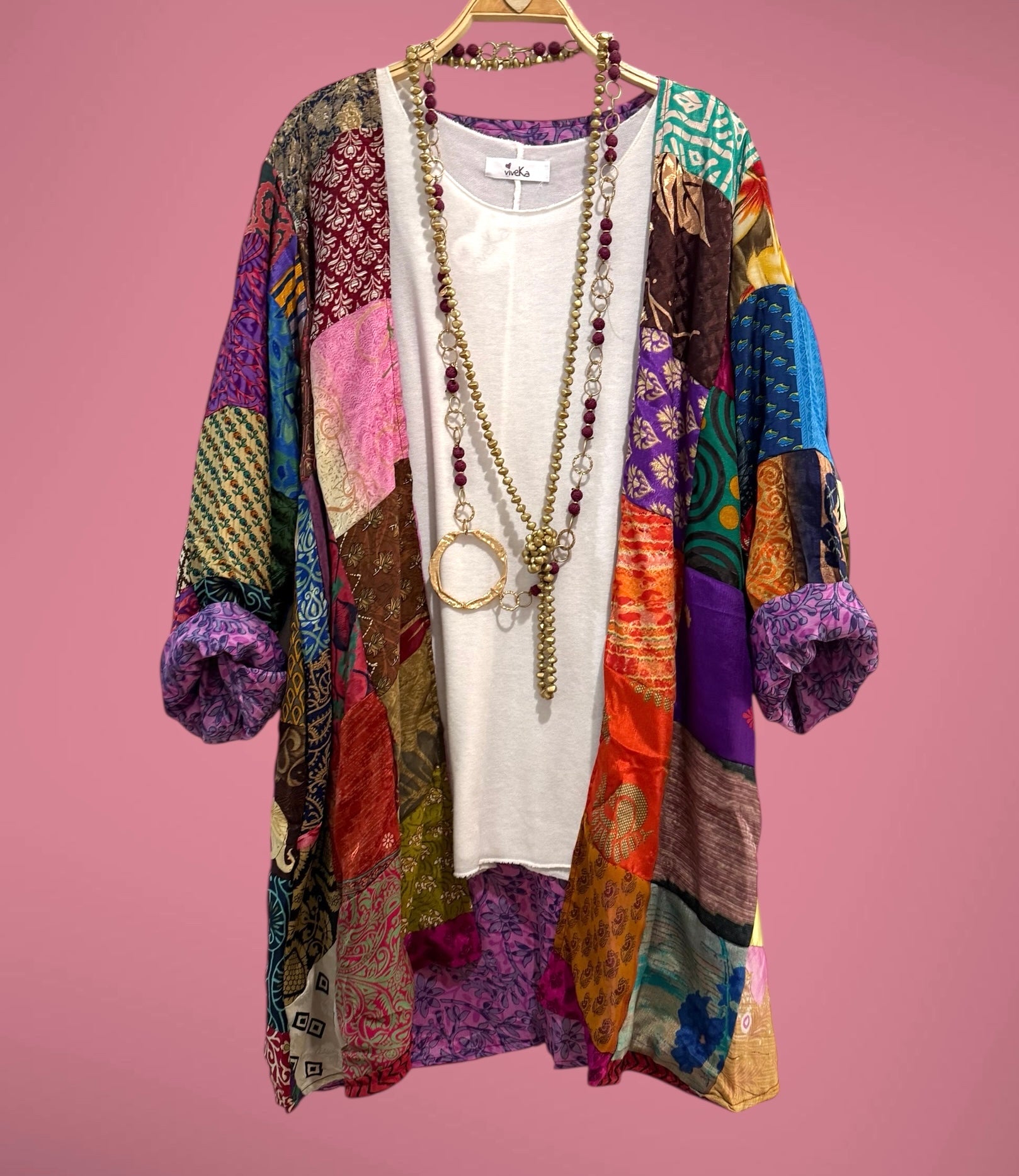 Kimono "Shalimar Patchwork y Malvas" corto