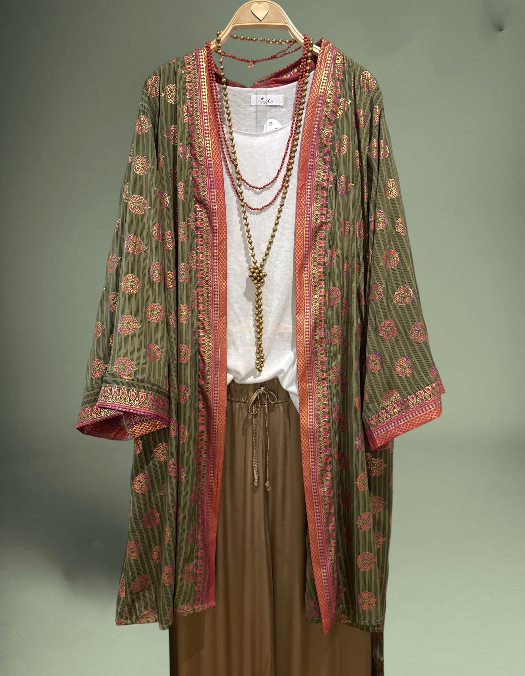 Kimono "Jaipur Verde y Coral"