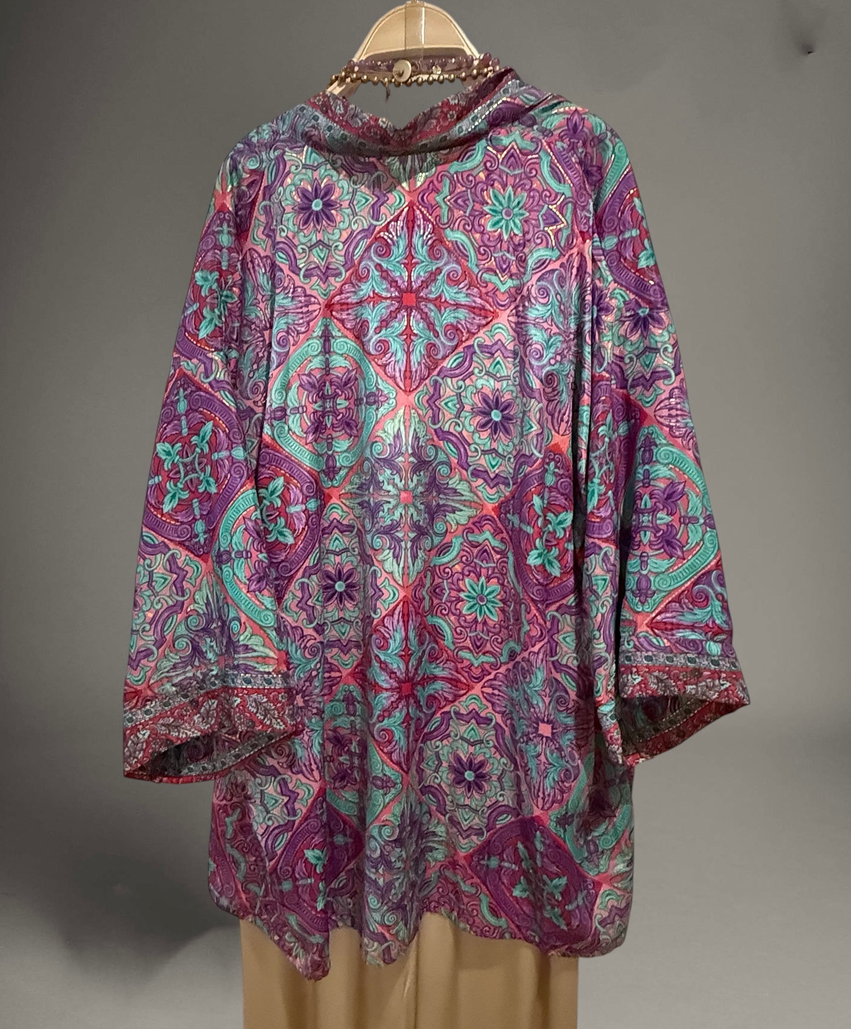 Kimono "Anaka Granada" turquesa y magenta