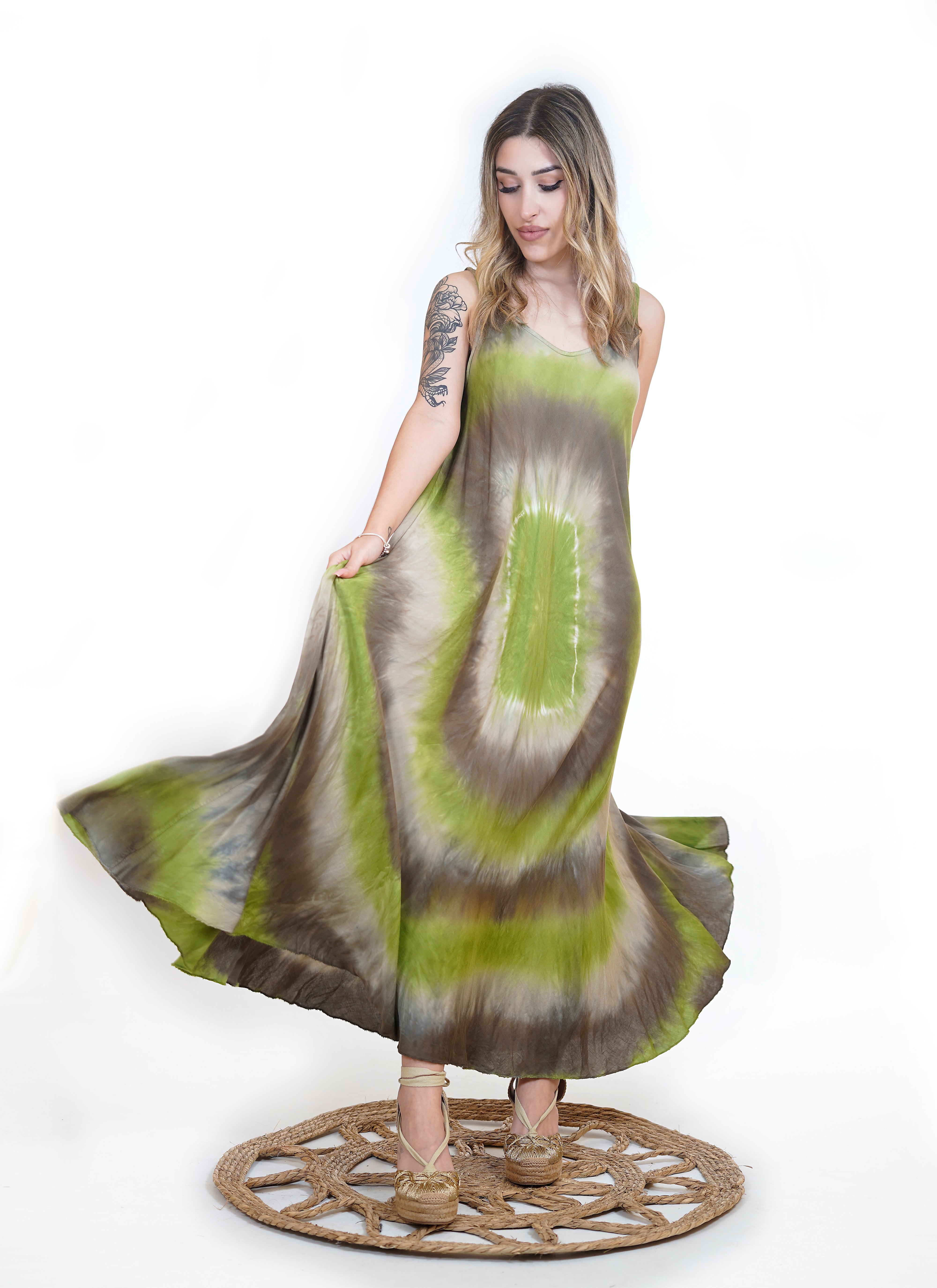 Vestido "Jasmine" tirante verde y topo