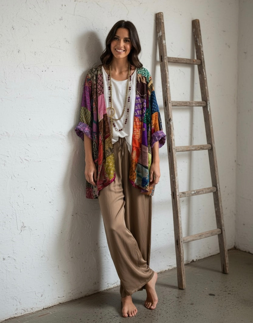 Kimono "Shalimar Patchwork y Malvas" corto