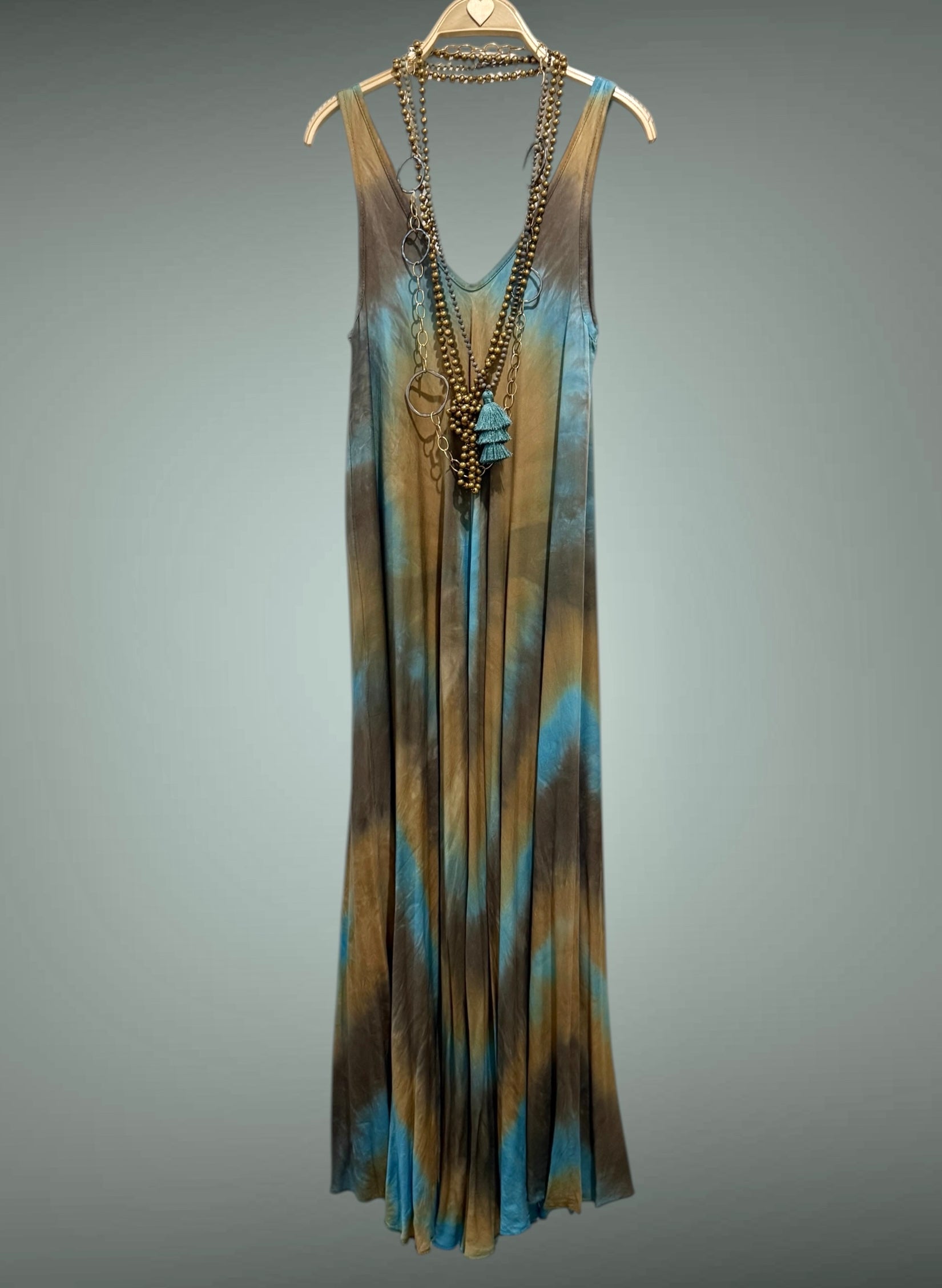 Vestido "Jasmine" tirante turquesa y topo