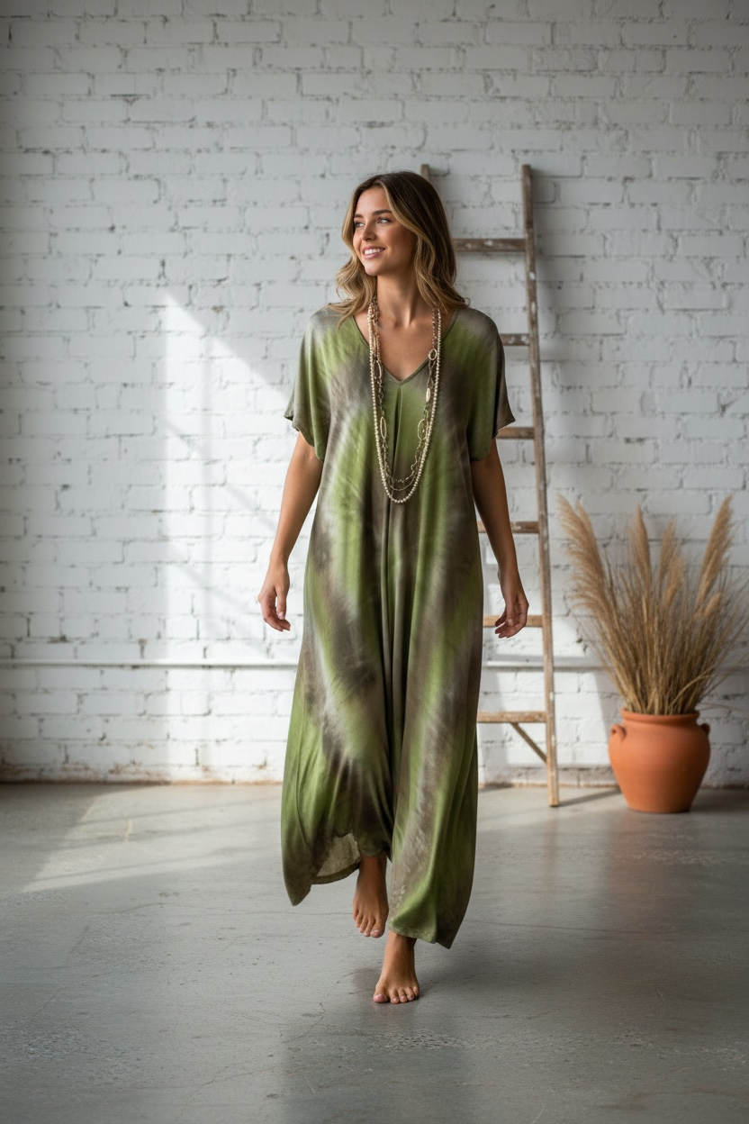 Vestido "Jasmine" topo y verdes