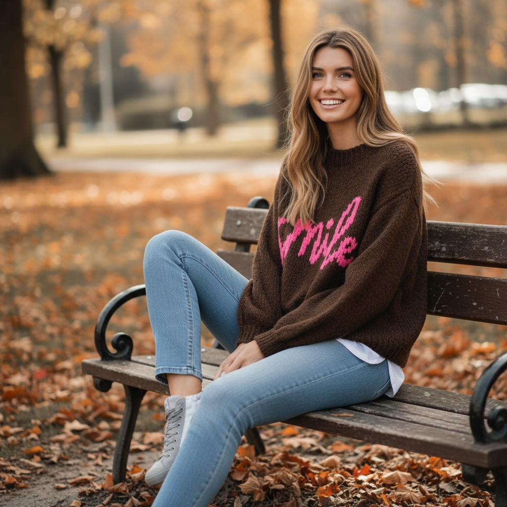 Jersey "Smile" marrón con fucsia