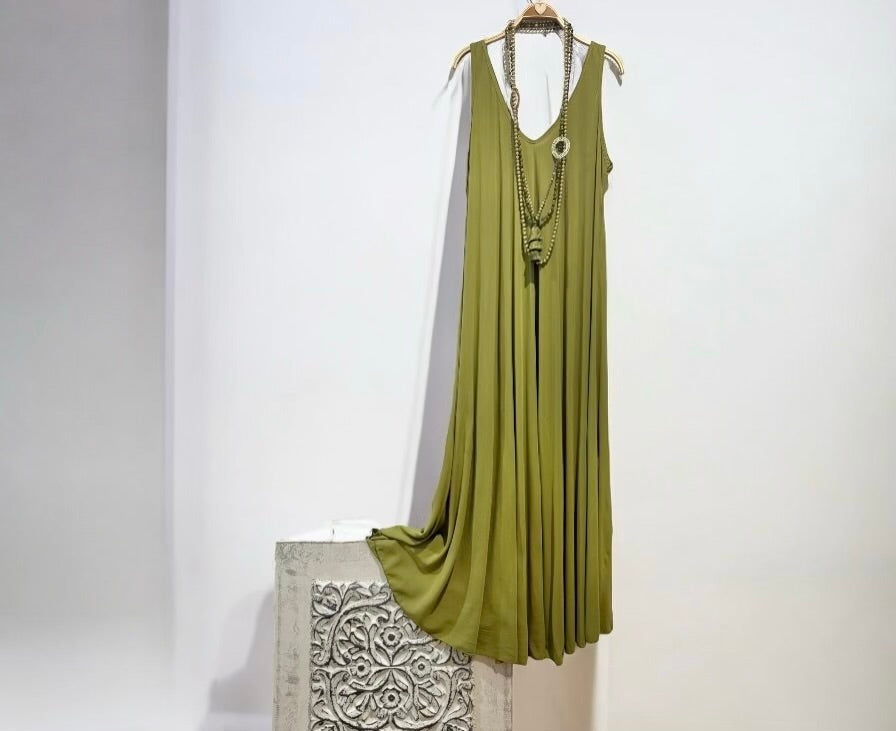 Vestido "Jasmine" tirante ancho verde oliva