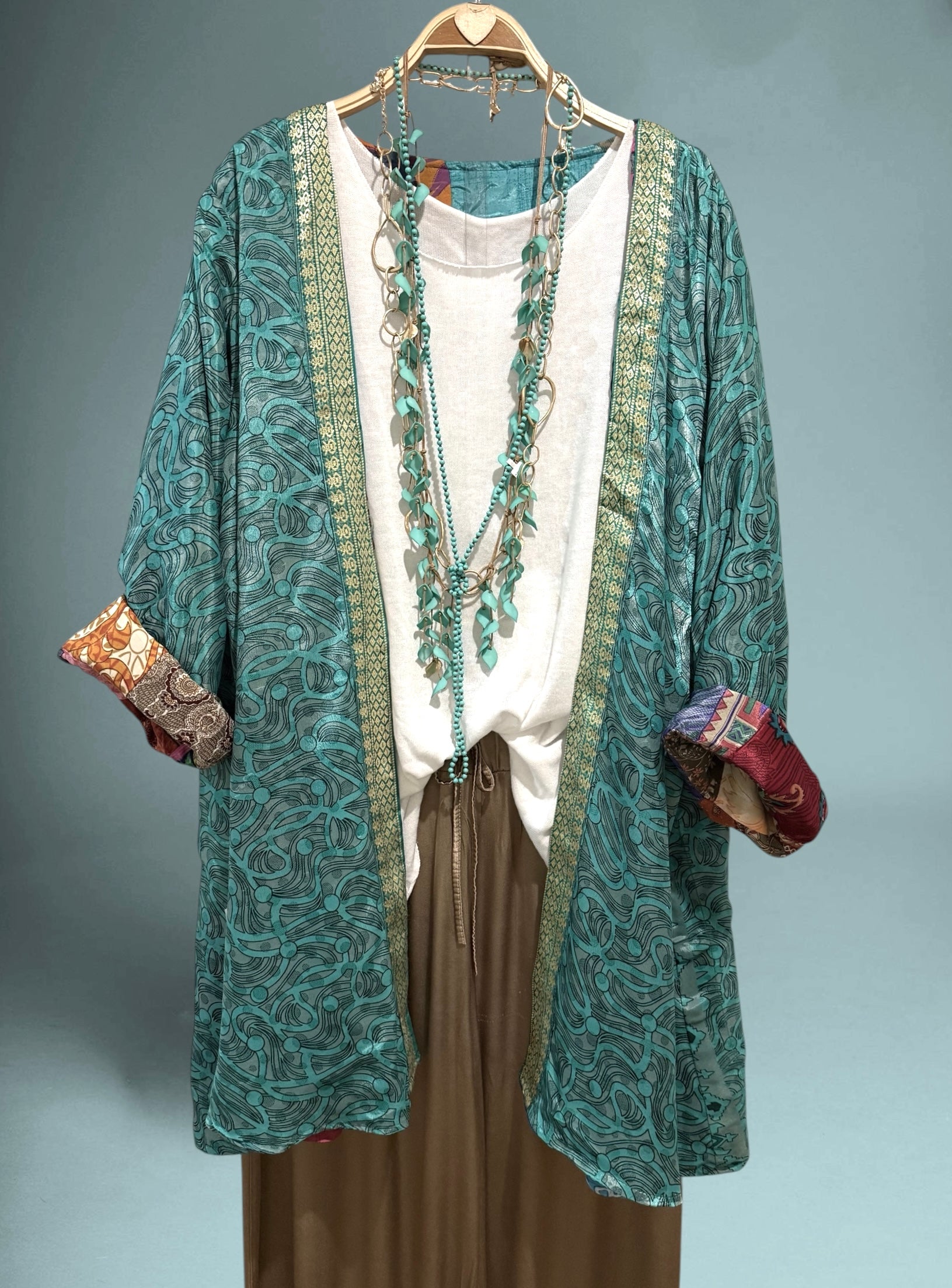 Kimono "Shalimar Patchwork y Turquesas"