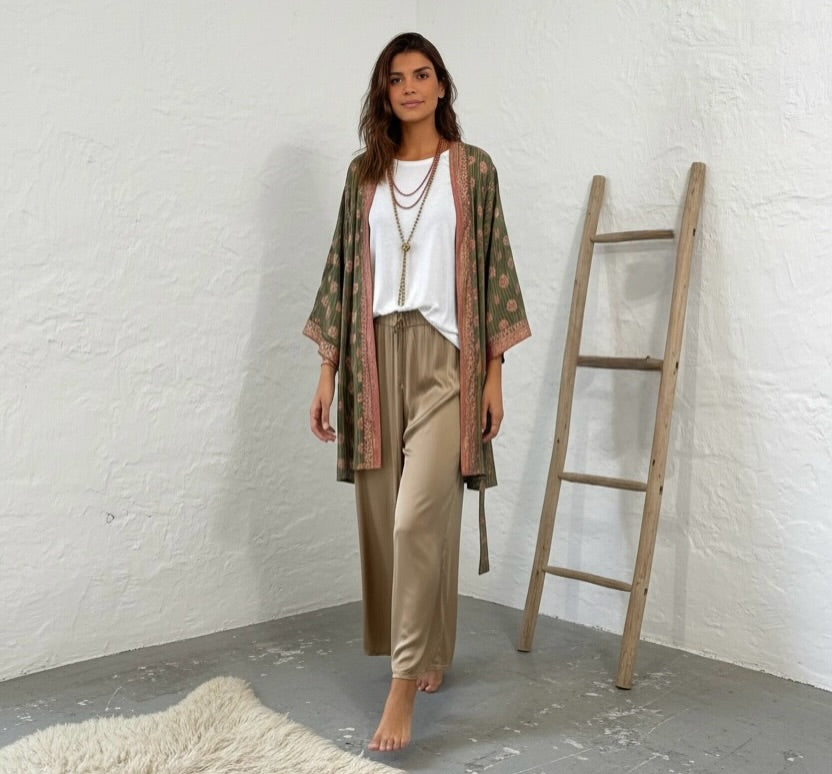 Kimono "Jaipur Verde y Coral"