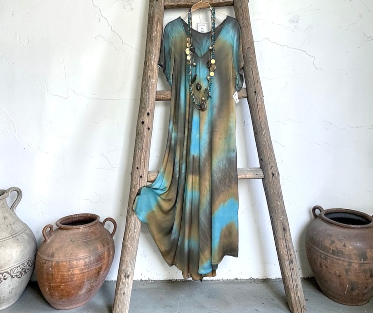 Vestido "Jasmine" turquesa y topo