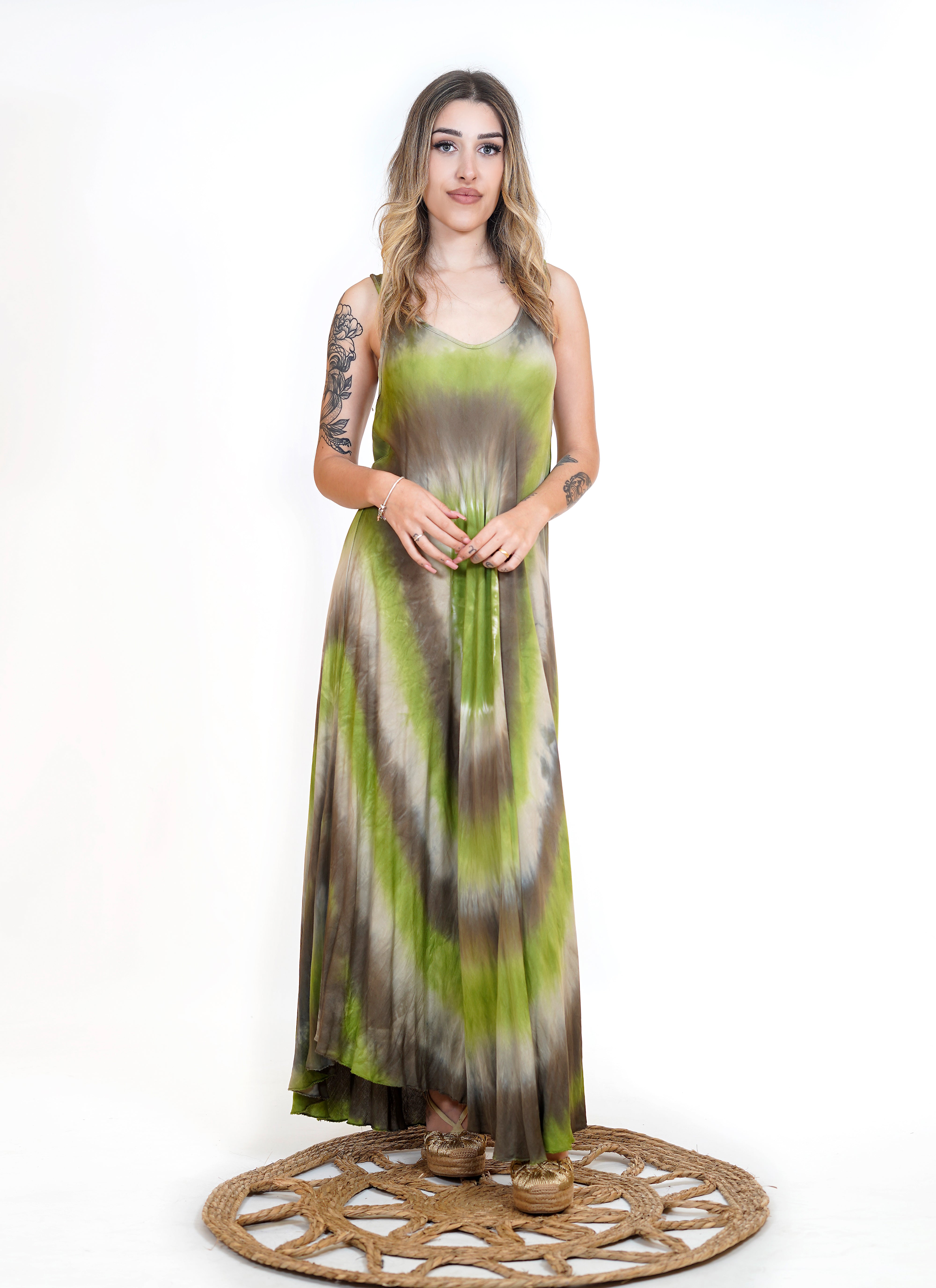 Vestido "Jasmine" tirante verde y topo