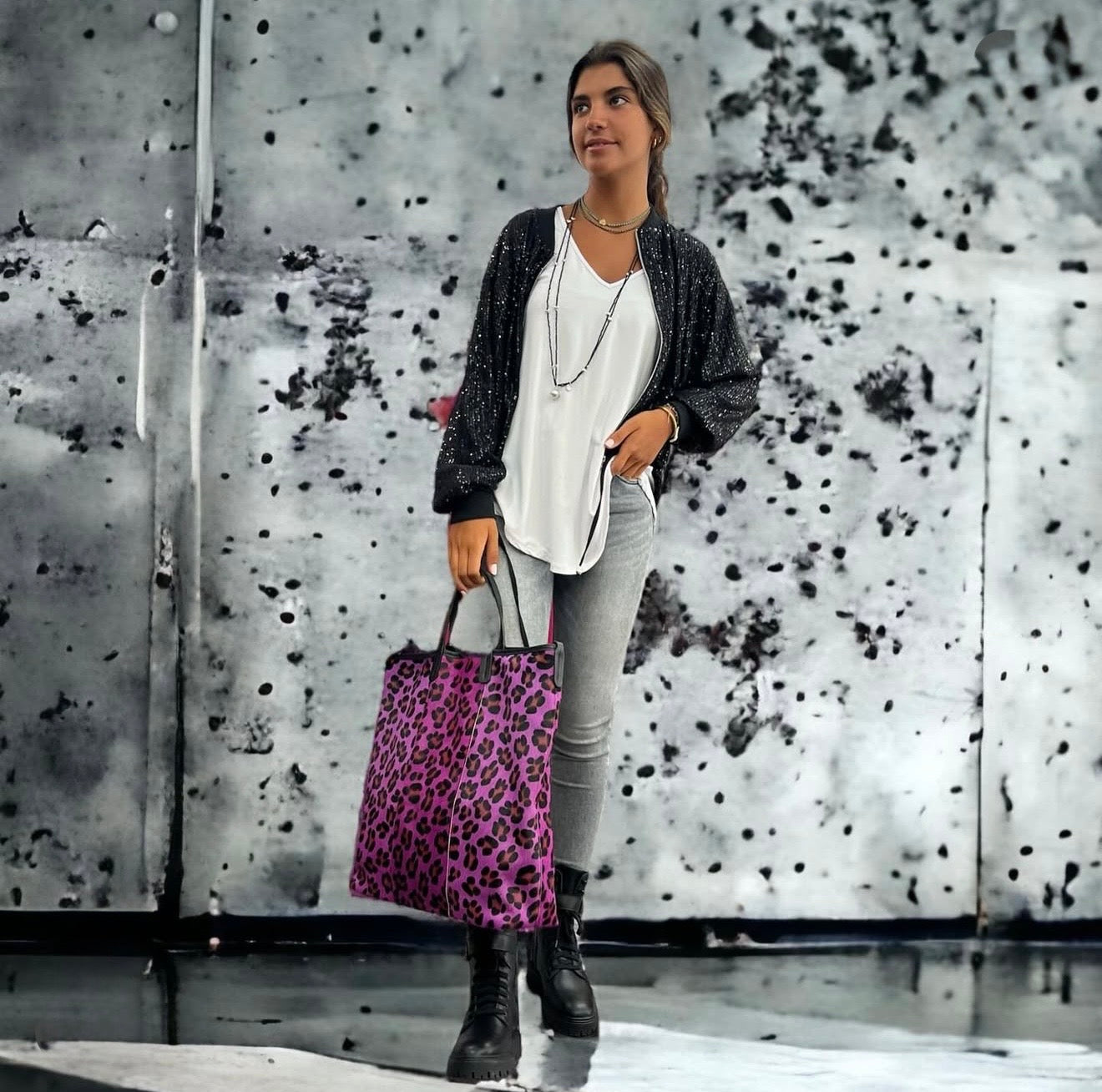 Bolso "Elsa" leopardo magenta