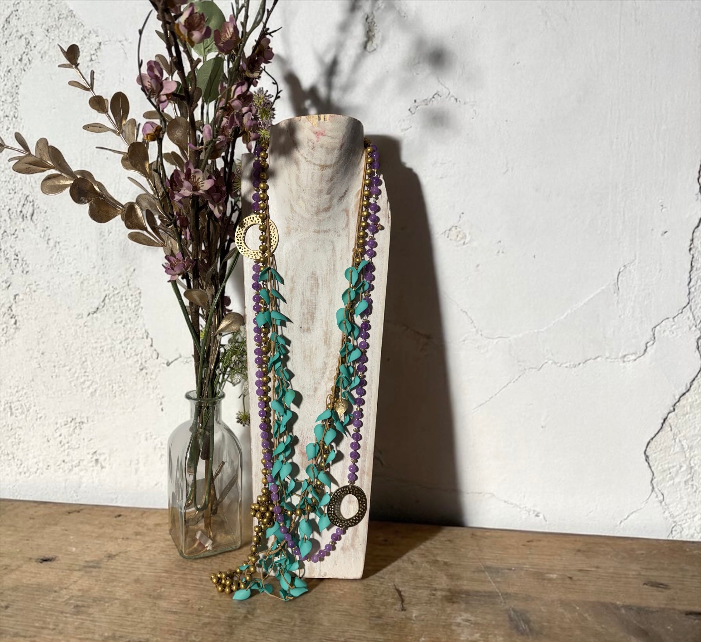 Collar "Hojitas" verde turquesa