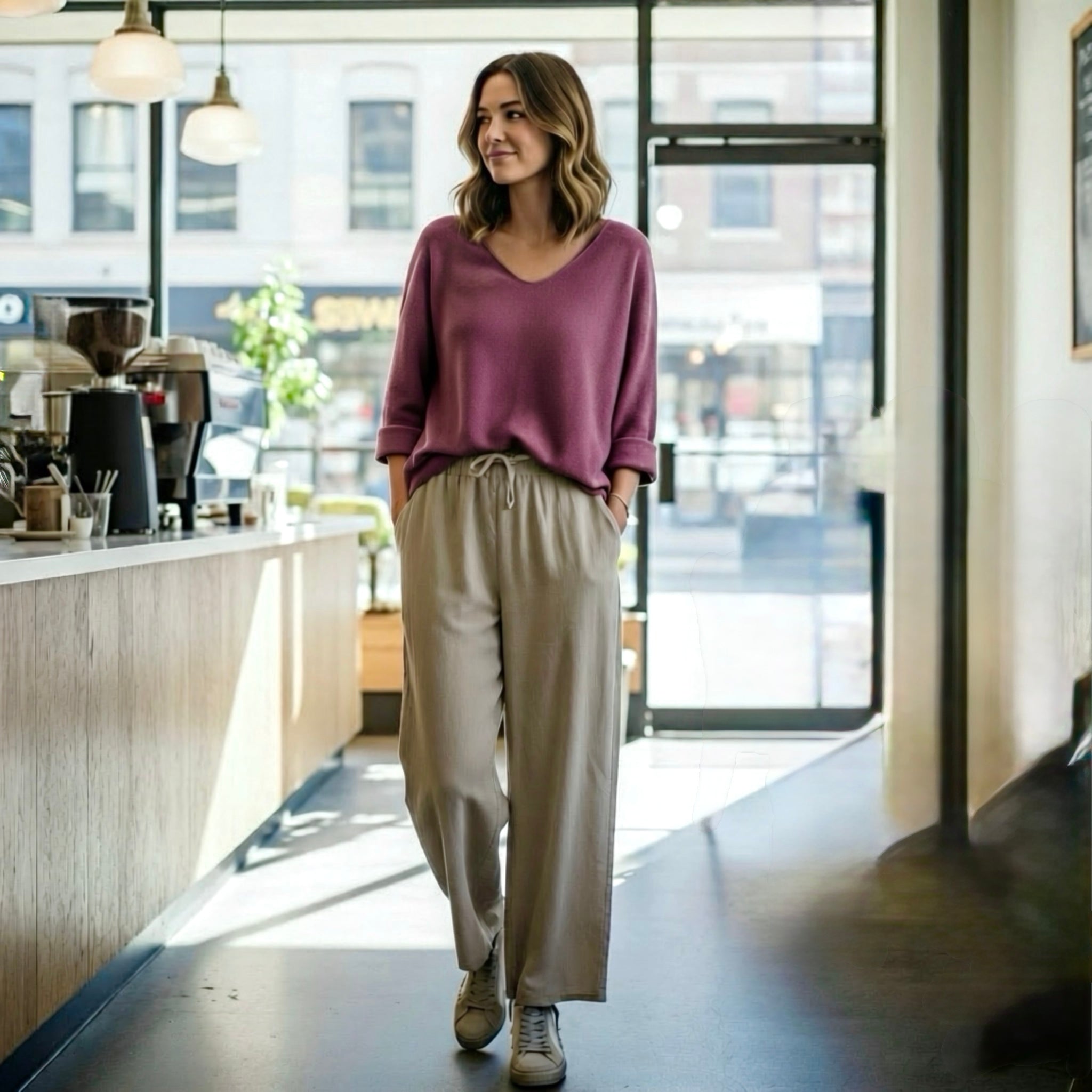 Jersey "Gemma" malva ópera cuello pico