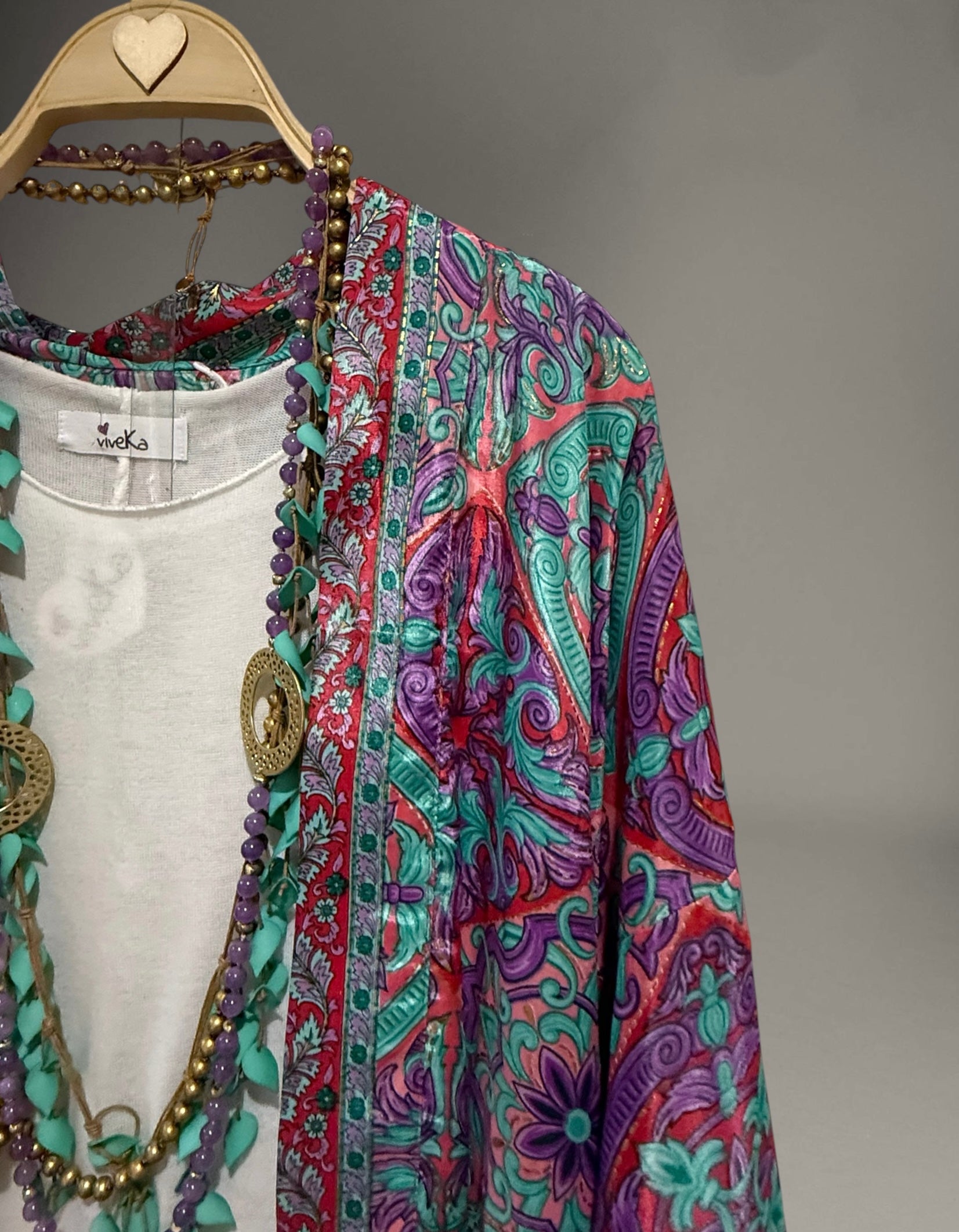 Kimono "Anaka Granada" turquesa y magenta