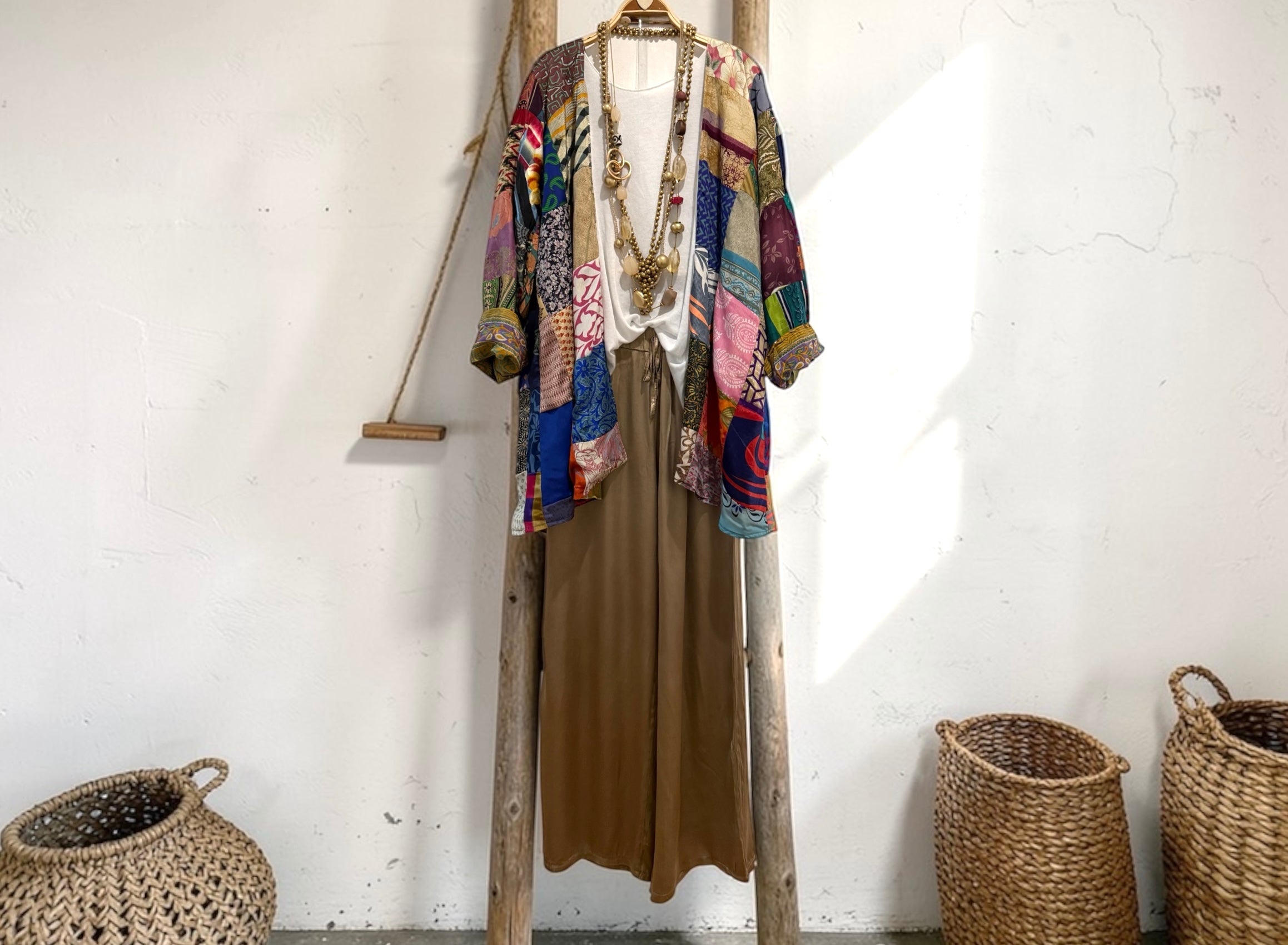 Kimono "Shalimar Patchwork y Oliva" corto