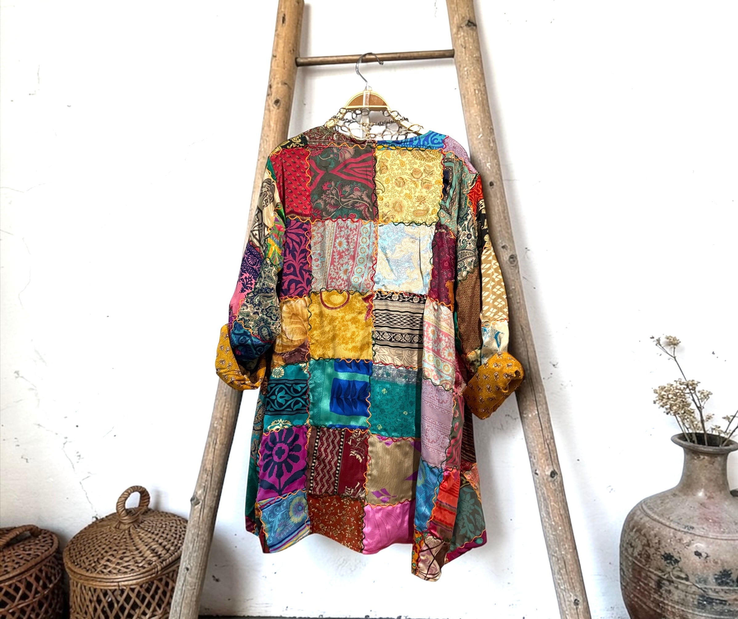 Kimono "Shalimar Patchwork Ocre" corto